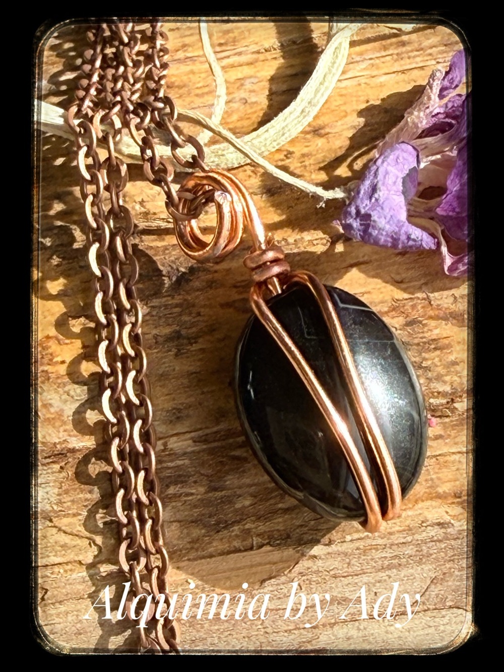 Black agate and Copper boho Necklace